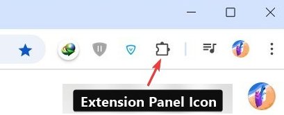 Desktop browser toolbar showing the Extensions puzzle piece icon — click it, then choose Qorpus